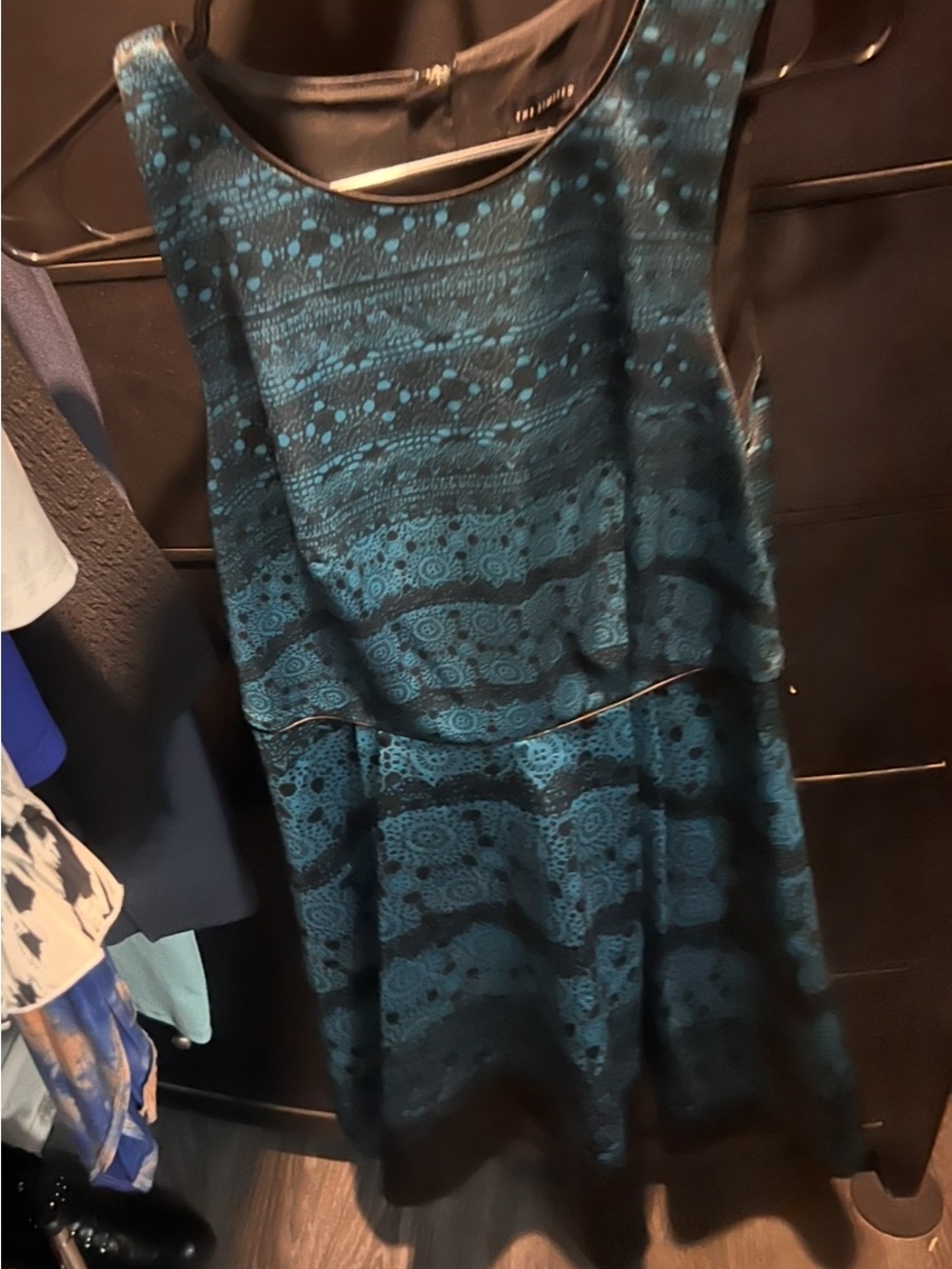 The Limited Teal and Black Sleeveless Fit-and-Flare Midi Dress